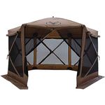 Gazelle Tents G6 Deluxe Pop Up 6 Sided Portable Hub Gazebo Screen Canopy Tent with Large Main Door, Wind Panels, and Mesh Screens, Brown