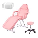 BSTSEL Beauty Bed With Stool 3 Section Adjustable Massage Table And Stool Massage Bed Tattoo Bed With Removable Armrests Headrest Salon Bed Lash Bed For Spa Salon (Pink)