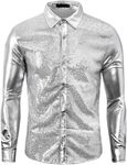 Funny World Men Disco Outfit 70s Sequin Shirt, Silver, X-Large