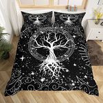 Tree Of Life Duvet Cover Sun Amd Moon Bedding Set King For Boys Teen Men,Boho Balck White Stars Galaxy Comforter Cover Aesthetic Magic Hippie Bedspread Cover With 2 Pillow Cases