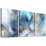 3 Panels Wooden Framed Gold Teal Ocean Canvas Wall Art Canvas Print Abstract Crashing Waves Painting Poster Picture Wall Decor Hallway Stairs Bedroom Decorations Ready To Hang 120x60cm(16"x24"x3pcs)