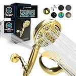 SparkPod 5 Inch Gold Color Handheld Shower Head - 9 Function Jet - On/Off Switch Feature - Unique Waterfall Mode with Pause & Waterfall Setting - Perfect for Stress Relief - 1 Minute Installation