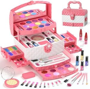 PERRYHOME Kids Makeup Set for Girl 56 Pcs Washable Real Cosmetic, Non-Toxic Frozen Toys Toddler Makeup Kit, Princess Dress up Christmas & Birthday Girl Gift for 3 4 5 6 7 8 9 10 11 12 Year Old Girls