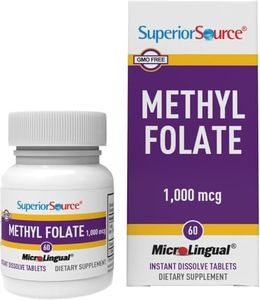 Superior Source Methyl Folate 1,000 mcg - Folate Supplement for Women & Men - Methylated Folate Supplement Supports Healthy Nervous System & Red Blood Cells - 60 Sublingual Dissolving Tablets