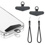 UKON 2PCS Phone Tether Tabs, Ultra-thin Metal Phone Tether Patch with 2pcs Wrist Straps, Universal Phone Lanyard Replacement without Adhesive Tether Tab for Phone (Black)