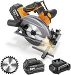 18V Max Corldless Circular Saw with 4.0Ah Battery & Charger - Up to 5500 RPM, LED Light Power Cutter Kit with 165mm 24T Blade, Max Cut Depth 55mm (90°), 36mm (45°) for Wood, PVC Cuting
