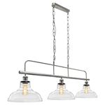 Brush Chrome Bar Pendant Light 3 Lamp Clear Glass Shade Suspended Ceiling Light Industrial Vintage H3011