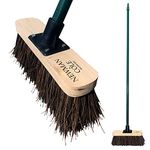 Newman & Cole Stiff Garden Broom Outdoor, 10” Natural Bassine Hard Bristle Broom with Wooden Brush and 120cm Screw Fit Solid Metal Handle