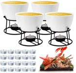 PathVenture 4 Pieces Butter Warmers,420ml Large Butter Warmer for Seafood Cheese,with 20 Pieces Tealight Candles Set for Melting Butter Chocolate Birthday Anniversary Christmas-White