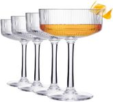 Vintage Art Deco Shatterproof Coupe Martini, Champagne & Cocktail Glasses | Set of 4 | Tritan Acrylic Ribbed Glasses 8 oz Ripple Glassware Classic Cocktail Glassware Indoor & Outdoor, European Design