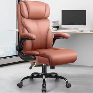 FelixKing Silla Ejecutiva, Ergonómica, Silla Alta de Ordenador, Silla de Oficina en Casa con Reposabrazos Abatibles, Silla Giratoria de PU Imitado Cuero con Función Balancín (Marrón Mate)