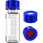 2ml HPLC Vial, Autosampler Vial, Alberts Filter Clear Lab Vial, Sample Vial with Writing Area, 9-425 Screw-Thread Vial, Blue Screw Cap with Hole, Red PTFE & White Silicone Septa 100 Pack