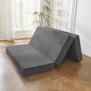 MAXYOYO Double Folding Floor Mattress – 15cm Corduroy, Washable Cover, Charcoal