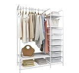 HOME CUBE Metal Wardrobe Organizer for Clothes, Shoes and Coats, Closet Organizers and Storage Rack with 6 Basket Clothes Drying Rack for Bedroom, Living Room - White