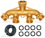 Morvat Updated Garden Hose Connector Tap Splitter (4-Way), Hose Manifold, Heavy Duty Brass, Water Hose Splitter, Outlet Splitter with Updated Handles, Includes Extra 8 Rubber Washers