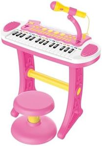 Lenoxx Children's Electronic Keyboard - 37 Keys, Stand, Stool, and Microphone Included. Engaging, Educational, and Fun Introduction to Music for Kids - Pink