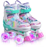 SULIFEEL Rainbow Unicorn 4 Size Adjustable Light up Roller Skates for Girls Boys for Kids - Small 9C-12C UK