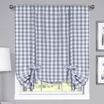 Achim Home Furnishings Tie Up Shade Buffalo Check Window Curtain, 42" x 63", Grey & White