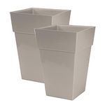 Moda Milano 28L 28 Litre Plastic Gloss Planters, Set of 2 - MUSHROOM Colour - Dimensions: 46cm (H) x 31cm (W) x 31cm (D)