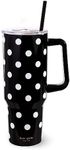 Kate Spade New York 40 Ounce Tumbler with Handle and Straw, Double Wall Stainless Steel Insulated Tumbler, Cupholder Friendly 40 oz Cup, Black Metal Tumbler for Hot or Cold Drinks, Picture Dot