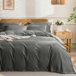 JELLYMONI Grey 100% Washed Cotton Duvet Cover Set, 2 Piece Luxury Soft Bedding Set with Buttons Closure,Solid Gray Color Pattern Duvet Cover(1 Duvet Cover, 1 Pillowcase)