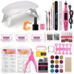 Acrylic Nail Kit Powder Monomer Liquid Set Professional Set with Supplies Glitter Powder, USB Mini Nail Milling Machine, USB LED Lamps, top coat, buffer file, cutter, Brushes, Nail Glue, Glass Cup, Cuticle Pusher-Fork, Nail Tips DIY Nail Extension, Decorations stone Tools Starter Kit