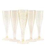 MATANA 48 Premium Elegant Plastic Champagne Flutes with Gold Glitter, 133ml - Reusable Toasting Glasses, Cocktail Prosecco Glasses for Weddings, Birthdays, Christmas, BBQ, Parties