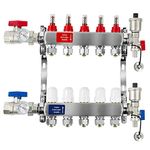 5 Loop Radiant Heat Manifold, 5-zone PEX Tubing Manifolds with Compatible Outlets, for Hydronic Radiant Floor Heating (1/2" 3/4" PEX adapters sold separately)