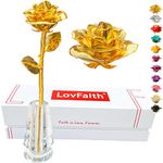 LovFaith Real Rose Dipped Tripled 24K Gold, Deluxe Gold Rose for Her Anniversary Valentines Day Gift, with Crystal Stand