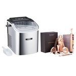 Cooks Professional 12 KG Ice Maker Machine with 10pc Cocktail Maker Set | Countertop Ice Cube Maker | Large Capacity 1.3L Water Tank | 2 Ice Size Options | No Plumbing Required | Silver