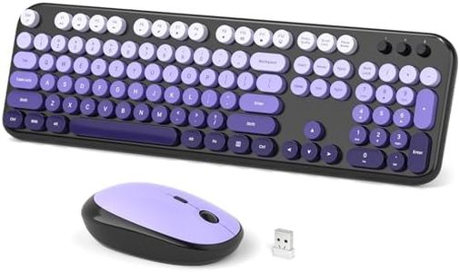Dilter Wireless Keyboard Mouse Combo, Typewriter Full Size Keyboard and 2 in 1 USB Connected Mouse for Windows 7/8/10, Laptop, Desktop, PC, Computer (Black Purple)