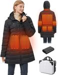 Hengriacly Graphene Heated Jacket for Women, Long Heated Coats for Women with Battery Pack 8 Heating Zones Detachable Hood