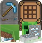 Unique Minecraft Party Table Decorations Dinnerware Bundle - Officially Licensed Dinner and Dessert Paper Plates, Luncheon and Beverage Paper Napkins and Table Cover