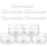 Empty Sample Pots, 5 Pcs Plastic Cosmetic Jars, 10ml Containers Pots Bottles with Screw Lids and 5pcs Spatulas, Mini Travel Pots for Make-Up, Face Creams, Lotion, Sample (Transparent)