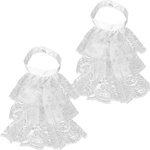 2 Pieces White Victorian Lace Jabot Neck Ruff Collar Elizabethan Collar Costume Detachable Collar Steampunk Pirate Colonial Stage Party Costume Accessory for Halloween Cosplay