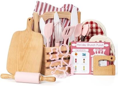 Kids Baking & Cooking Set, 16 Pcs Pink Toddler Baking Set for Real Food Making with Storage Case, Kids Real Cooking Kitchen Set for Junior Chef with Kids Apron & Hat, Kids Kitchen Utensils for Girls