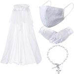 Communion Headpiece Veil Set 4 Pieces Flower Headband Hair Wreath Flower Veil Satin Gloves Gown Gloves Opera Gloves Face Covering Fake Pearl Bracelets