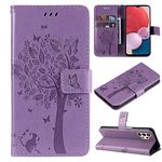 VEEMOS Mobile Case for Samsung Galaxy A13 4G Phone Case Wallet with Card Slots Cat-Tree Shockproof Leather Folio Slim Flip Case Cover Women Girls - Lilac