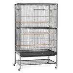 Foldable metal Bird cage for budgies , zebra finches ,java ,cocktail, conures with stand ,wheel with 4cups, 3perch and tray - Central Fish Aquarium L:90x B:58.4 x H:152.4 cms/11mm Bar spacing -A45(big size)