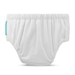 Charlie Banana Reusable Washable Swim Diaper, Easy On and Off Snaps for Baby Girls Boys, Soft and Snug Waterproof Fit to Prevent Leaks - White, Small