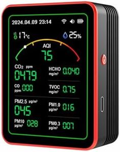 Hanzete 15-in-1 Air Quality Monitor Smart Air Quality Tester with CO/CO2/HCHO/TVOC//PM0.3/PM1.0/PM2.5/PM10/Temperature/Humidity/Time/Alarm Clock/Timer/Countdown Timer Mobile APP WiFi for Home & Office