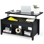 COSTWAY Lift Up Top Coffee Table, Wooden Lifting Cocktail Center Table with Hidden Compartment & 3 Open Storage Cubes, Rectangular Accent Sofa Side Tea Table for Living Room (Black)