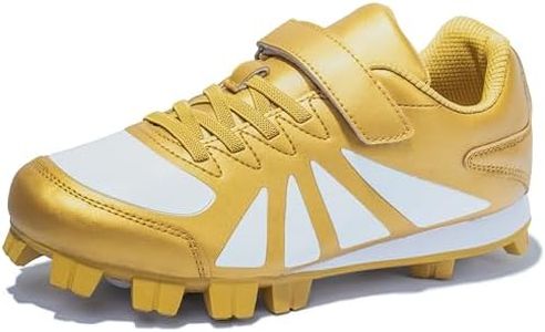 CAMVAVSR Baseball Cleats for Kids - Lightweight Boys Girls Rubber Molded Softball Shoes - Easy to Wear Children Youth Outdoor Sneakers Gold