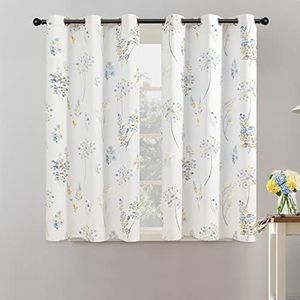XTMYI Yellow Cafe Kitchen Curtains 45 Inch Length for Window Over Sink,80% Blackout Bright Colorful Floral Spring Decor for Bedroom Bathroom