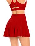 Women's Pleated Tennis Skirt with Shorts Pockets Athletic Golf Skort Activewear Sport Workout Running Skirt High Waist (Red,S)