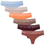 INNERSY Women's Soft Floral Lace Underwear Cute Sexy Thongs Low Rise Panites 6-Pack(Warm Leaves,Medium)