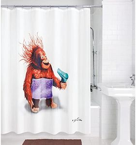 Allure Home Creation Blow Dryer Monkey Polyester Fabric Printed Shower Curtain 72" L x70 W Multicolor