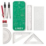 Linex Maths Set for Students, Geometry Set in a Tin, 10 Pieces, Compass, Protractor