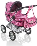 Molly Dolly Dolls Pram - Toy Pram With Adjustable Handle Height For 3-6 Year Old Girls - Baby Doll Pram For Girls Age 2 +