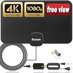 TV Aerial, Boyoye 2024 Newest Indoor TV Aerial Long 280+ Miles Range - Support 4K 1080p HD VHF UHF All TV's - Indoor Smart Amplifier Signal Booster - 16.5ft Coax HDTV Cable (2024NEW DZ280)